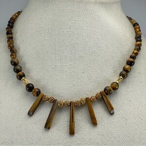 Tigers Eye Gemstone Beaded Necklace Boho Classic Timeless Statement Fun Funky